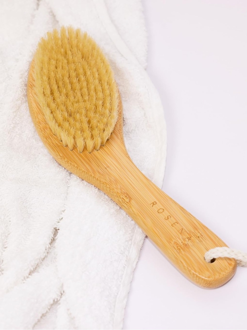 Natural Fiber Body Brush with Wooden Handle - Cream